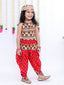 Kid One Navratri Printed Cotton Top Dhoti With Cap Set For Girls Red