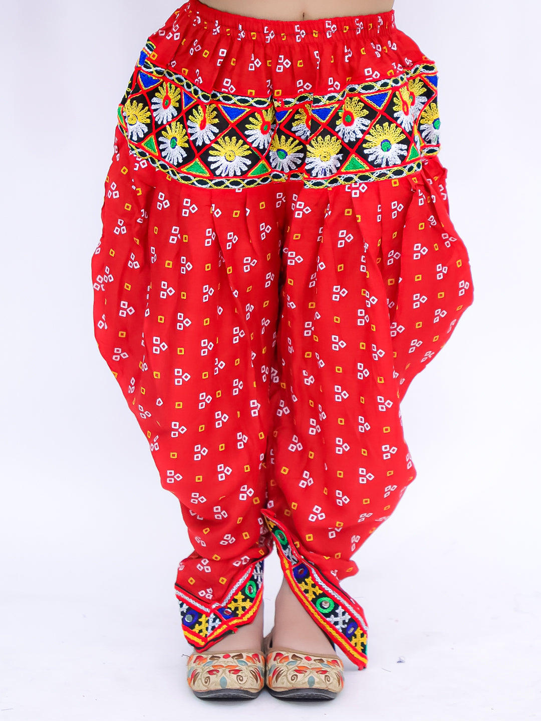 Kid One Navratri Printed Cotton Top Dhoti With Cap Set For Girls Red
