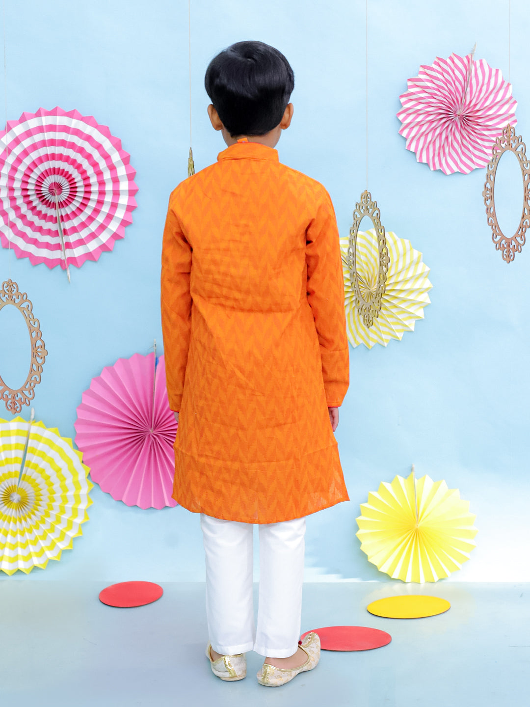 KID1 Chevron Weave Handloom Kurta Pyjama Orange