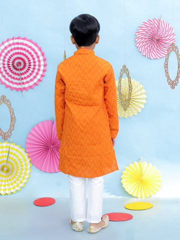 KID1 Chevron Weave Handloom Kurta Pyjama Orange