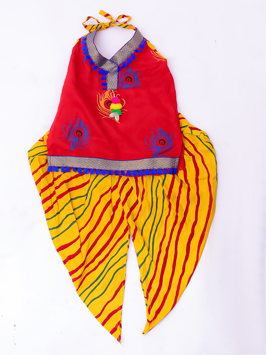 KID1 Mor Pankhh Halter Neck Kurti Dhoti Red