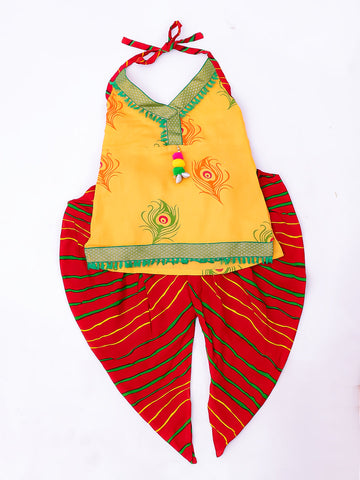 KID1 Mor Pankhh Halter Neck Kurti Dhoti Yellow