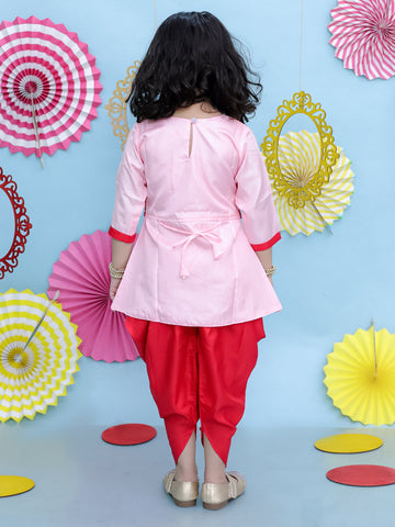KID1 Utsavv Embroidered High Low Peplum Top With Dhoti Red