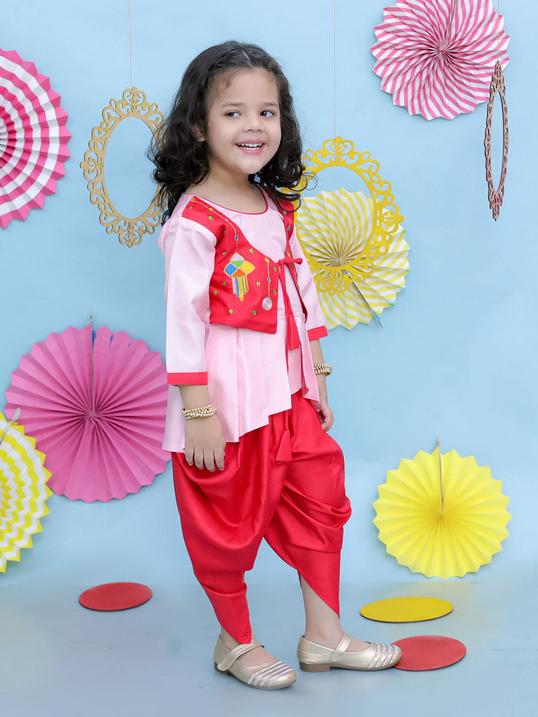 KID1 Utsavv Embroidered High Low Peplum Top With Dhoti Red