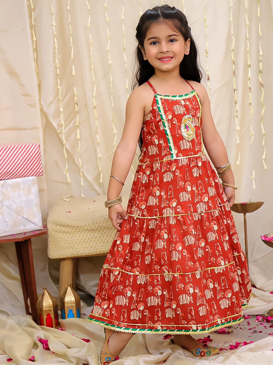 KID1 Jungle Jam Long Dress Maroon