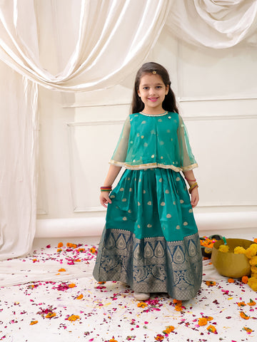 KID1 Sequins Cape Gown Pattu Green