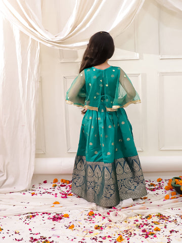 KID1 Sequins Cape Gown Pattu Green