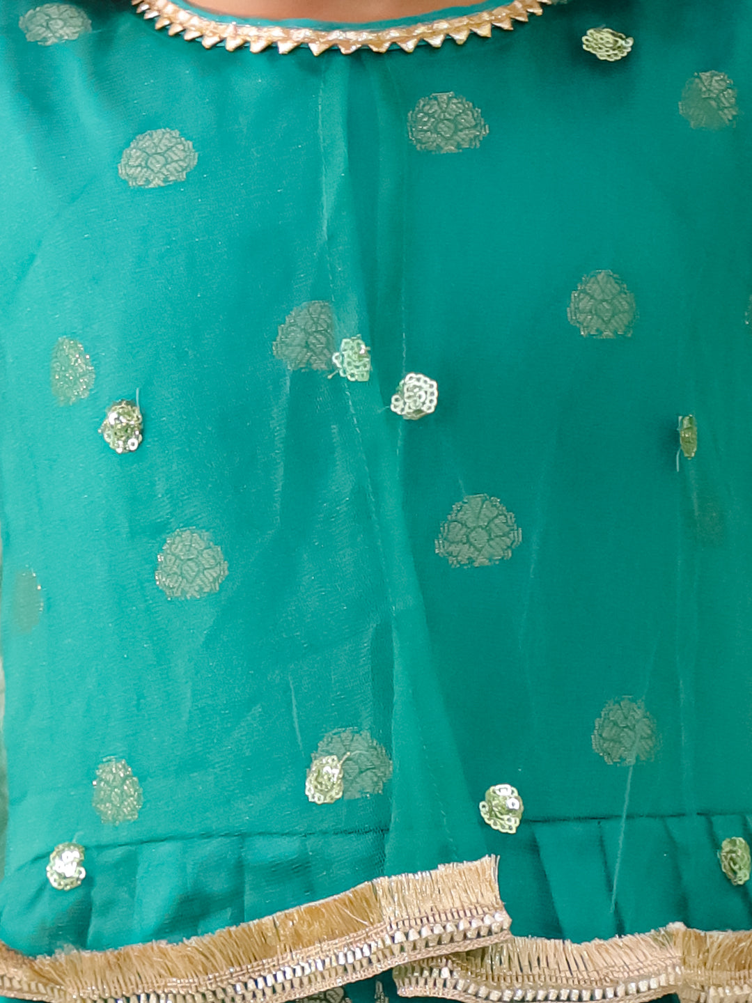 KID1 Sequins Cape Gown Pattu Green