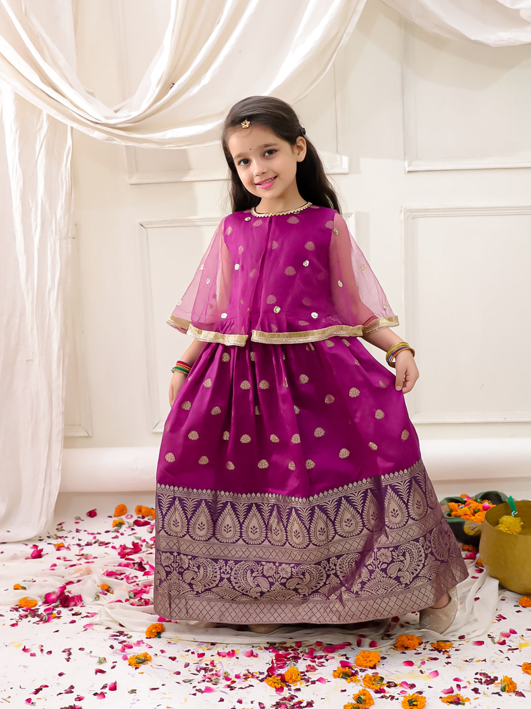 KID1 Sequins Cape Gown Pattu Purple