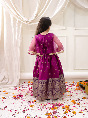 KID1 Sequins Cape Gown Pattu Purple