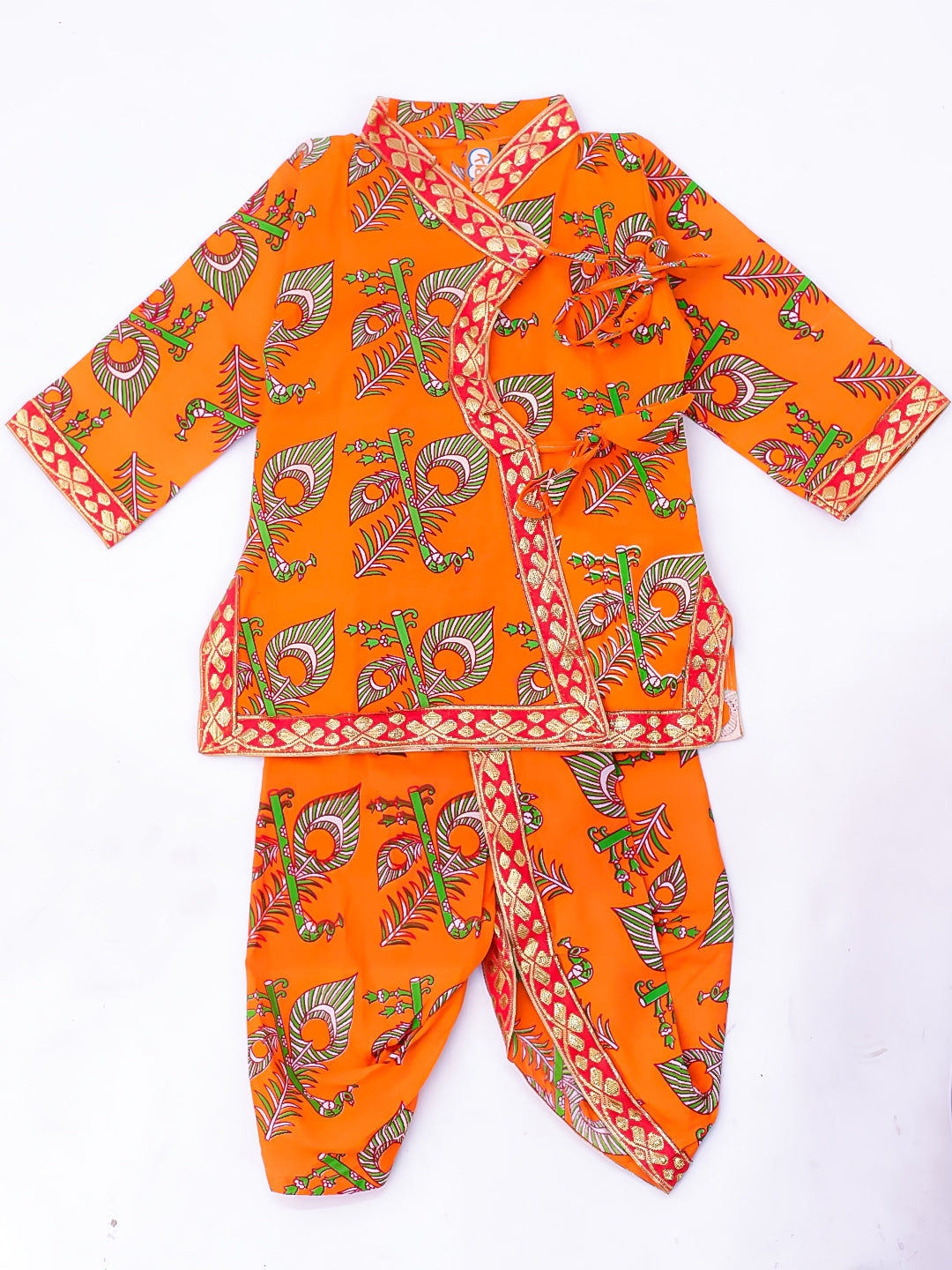 KID1 Printed Angharakha Kurta Dhoti Orange
