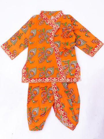 KID1 Printed Angharakha Kurta Dhoti Orange