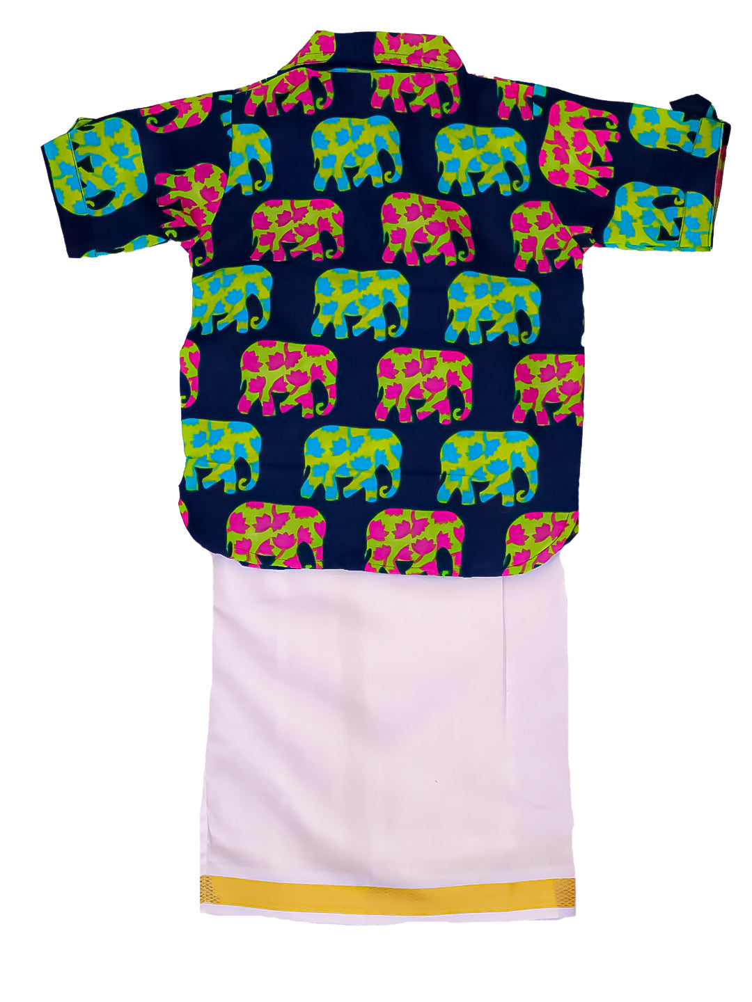 Kid One Elephant Print Kurta With Lungi Blue