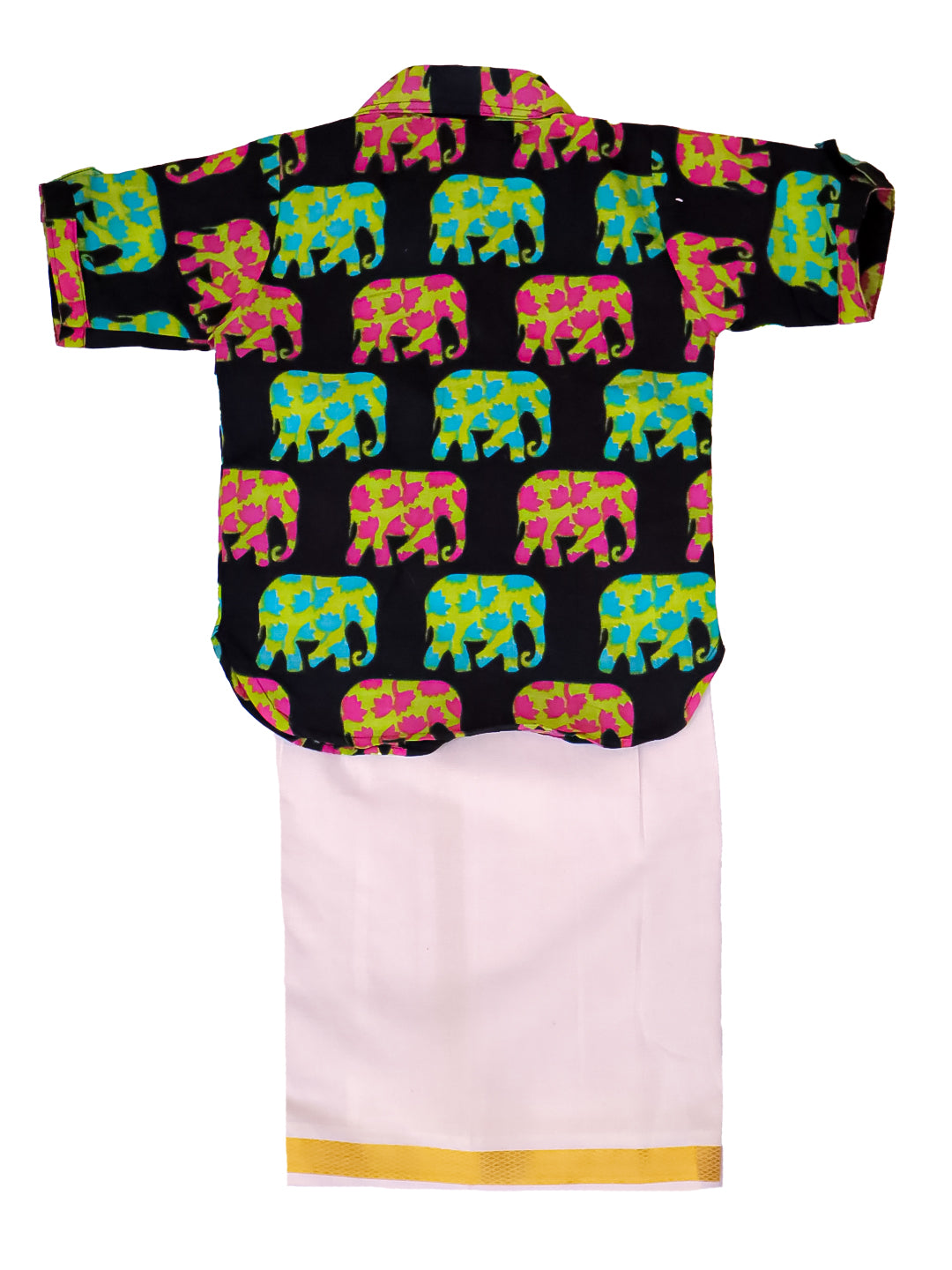 Kid One Elephant Print Kurta With Lungi Navy