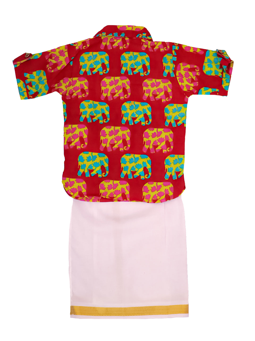 Kid One Elephant Print Kurta With Lungi Red