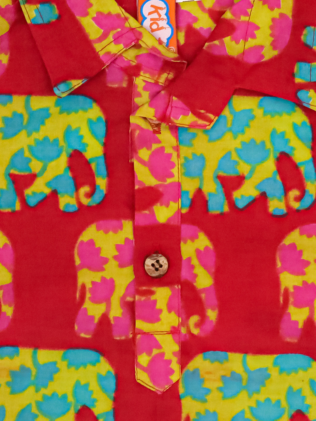 Kid One Elephant Print Kurta With Lungi Red