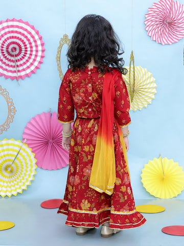 KID1 Gota Work Choli with Frill Lehenga Maroon