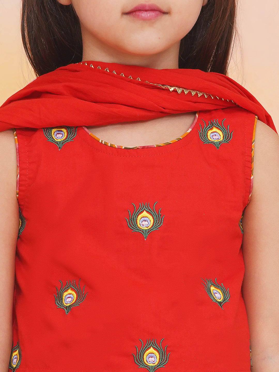 KID1 Leela Choli with Printed Lehenga & Crushed Dupatta Red
