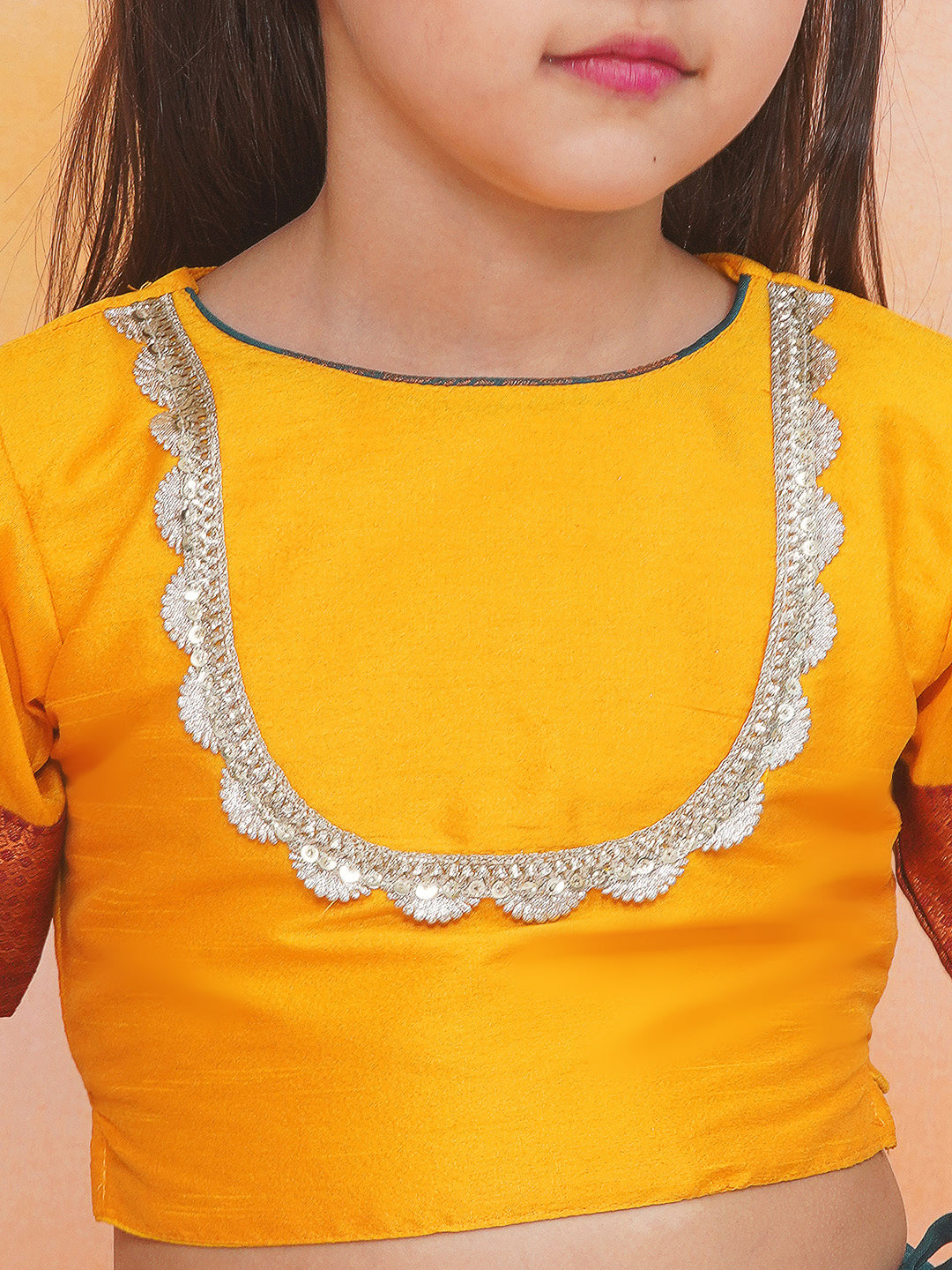 KID1 Jacquard Pattu Pavdai Yellow