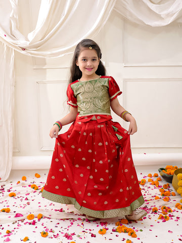 KID1 Twinkle Pattu Lehenga Choli Set Red