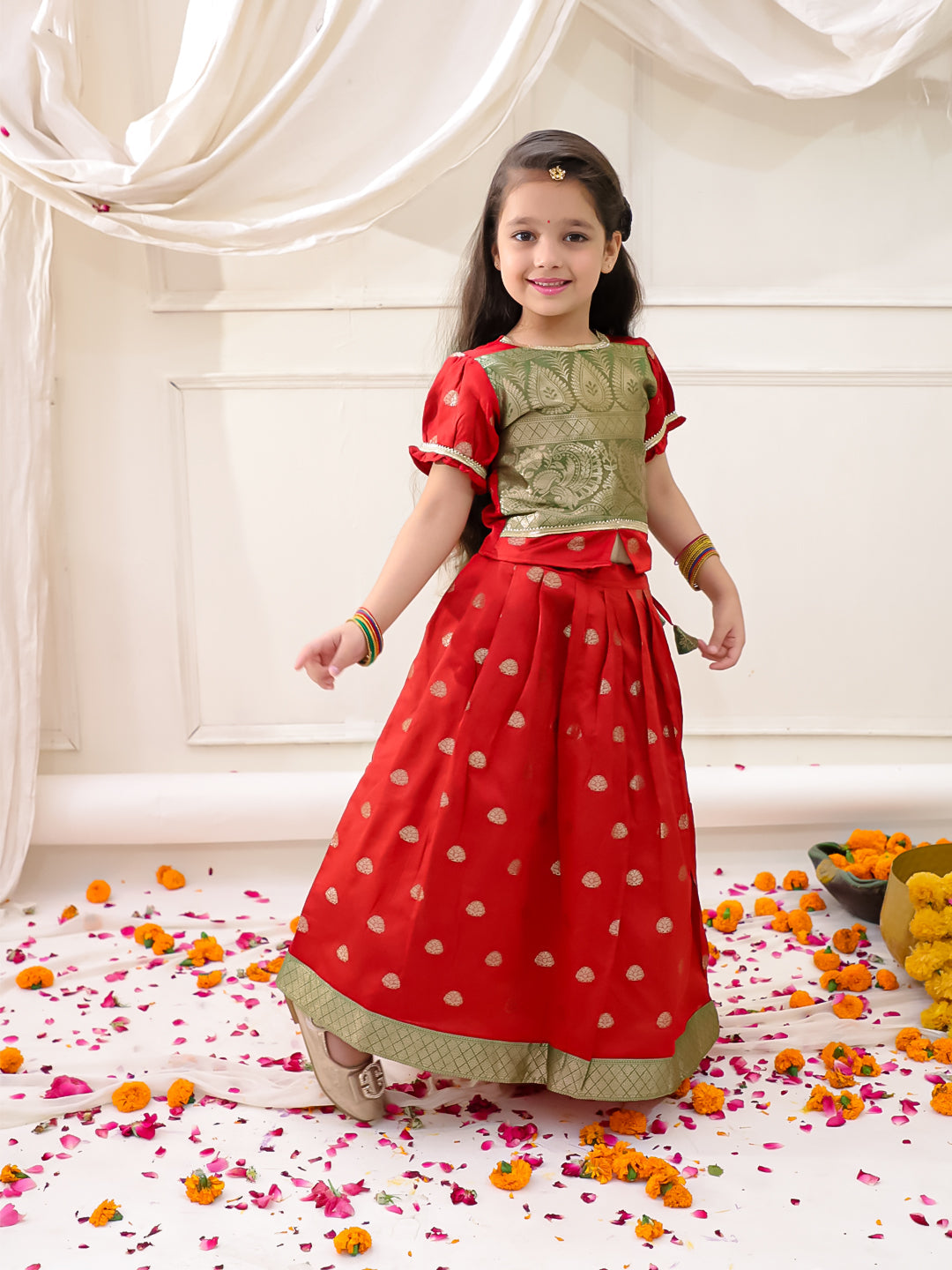 KID1 Twinkle Pattu Lehenga Choli Set Red