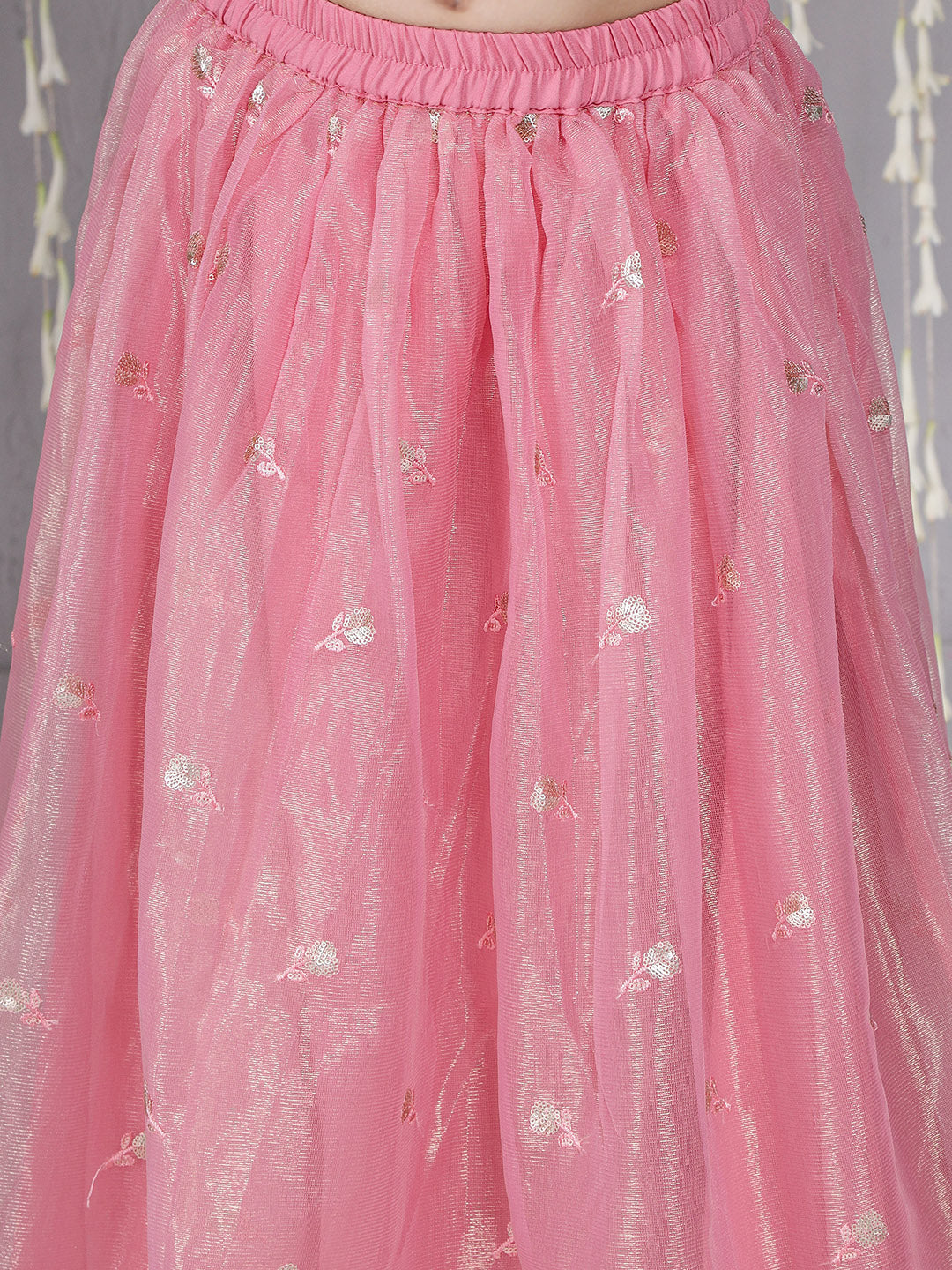 KID1 Noor Embroidery Backless Choli With Lehenga And Dupatta Pink