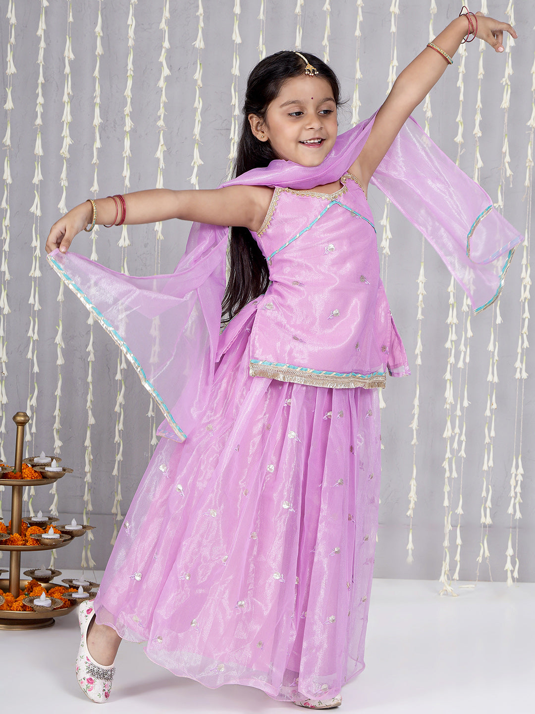 KID1 Noor Embroidery Backless Choli With Lehenga And Dupatta Purple