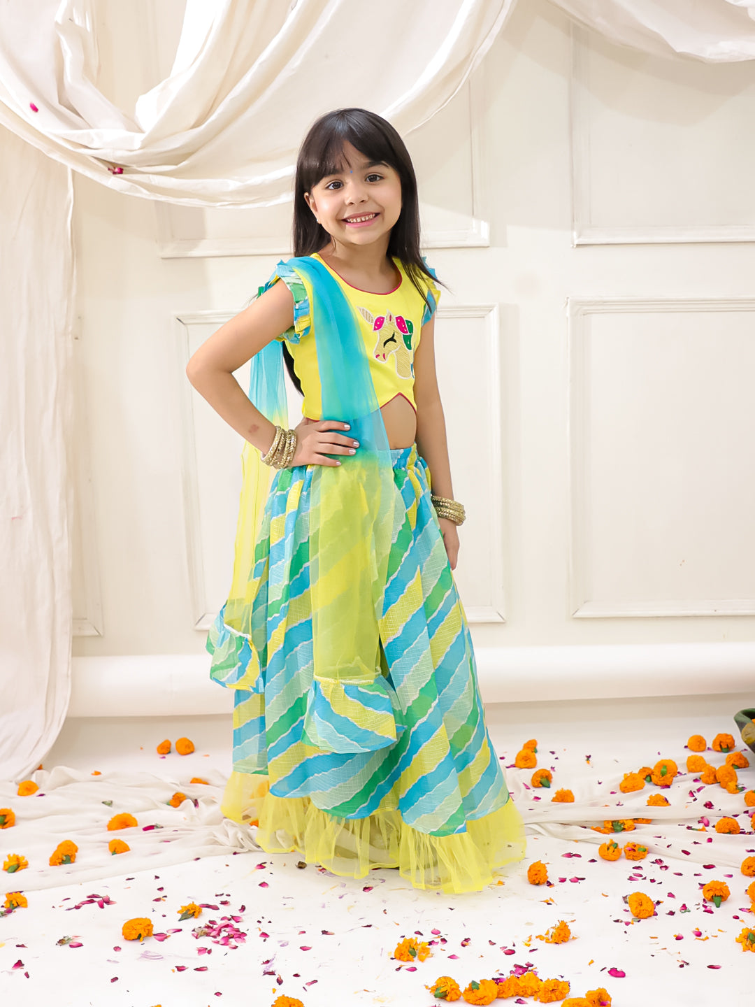 KID1 Unicorn Lehenga Choli with Dupatta Yellow