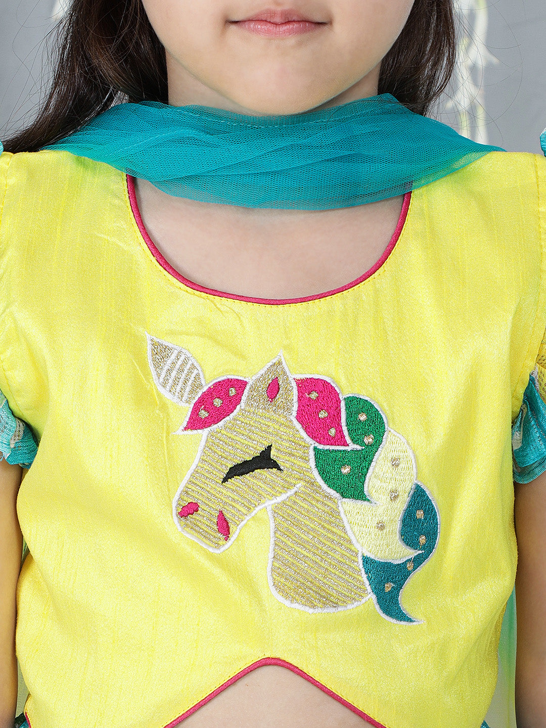 KID1 Unicorn Lehenga Choli And Dupatta For Girls With Attached Jacket Kurta Dhoti For Boys - Yellow