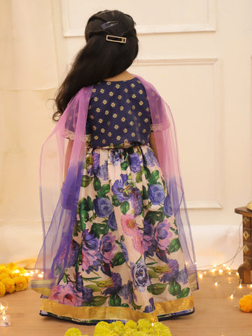 KID1 Lakshmi Rani Lehenga With Dupatta Navy
