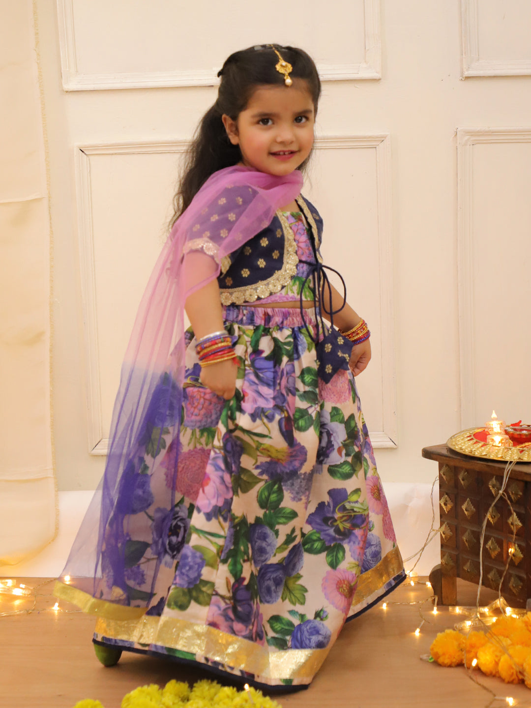 KID1 Lakshmi Rani Lehenga With Dupatta Navy