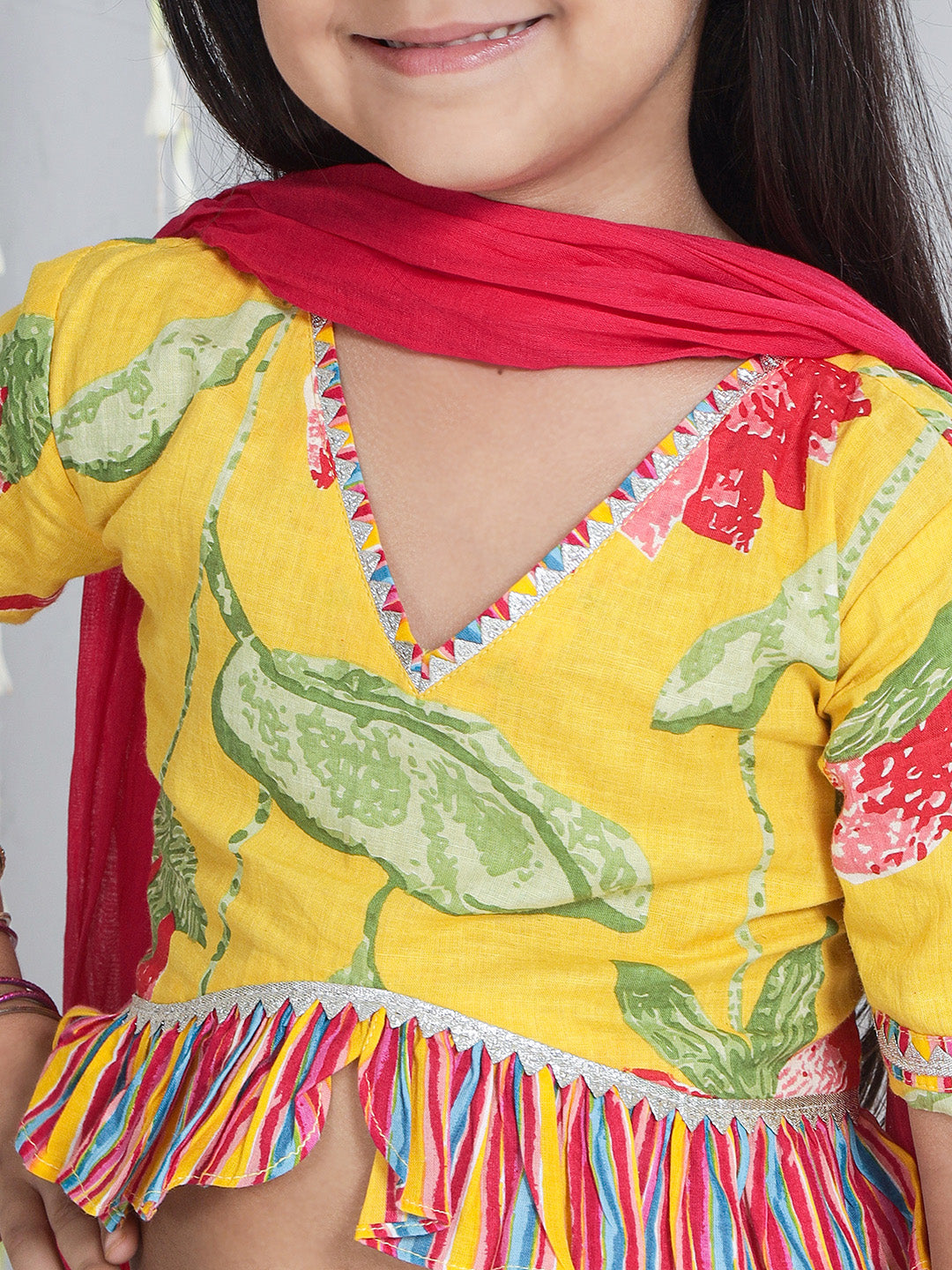 KID1 Floral Top With Lehenga Dupatta Set Yellow
