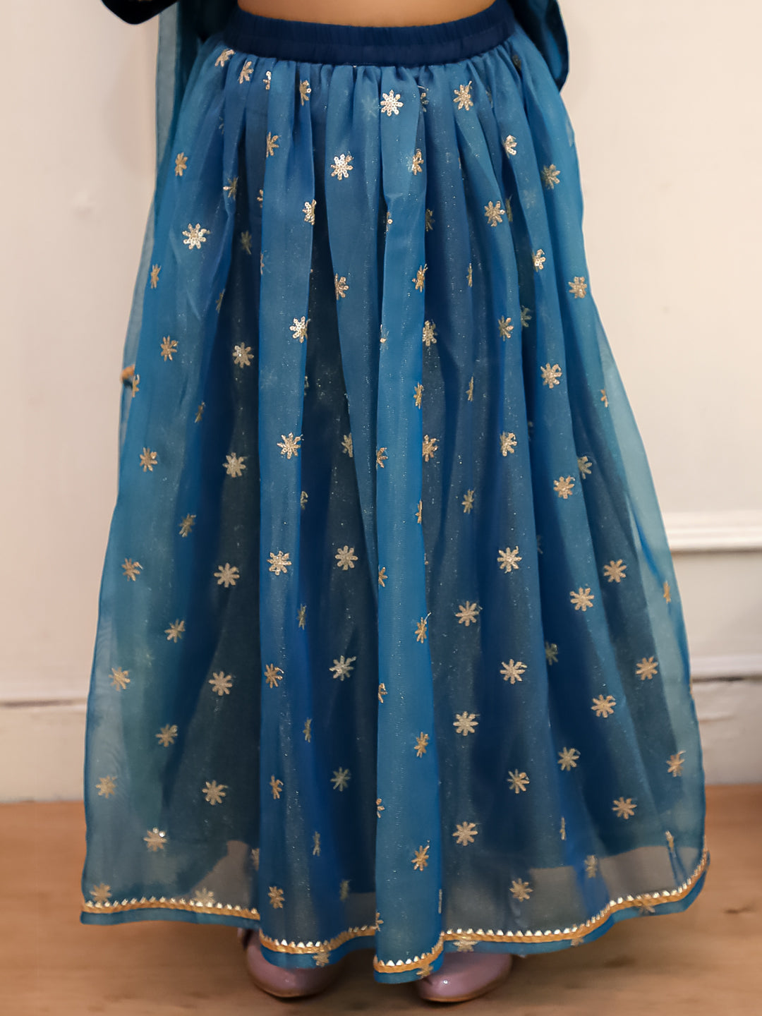 Kid One Alina Velvet Lehenga Choli With Dupatta Blue