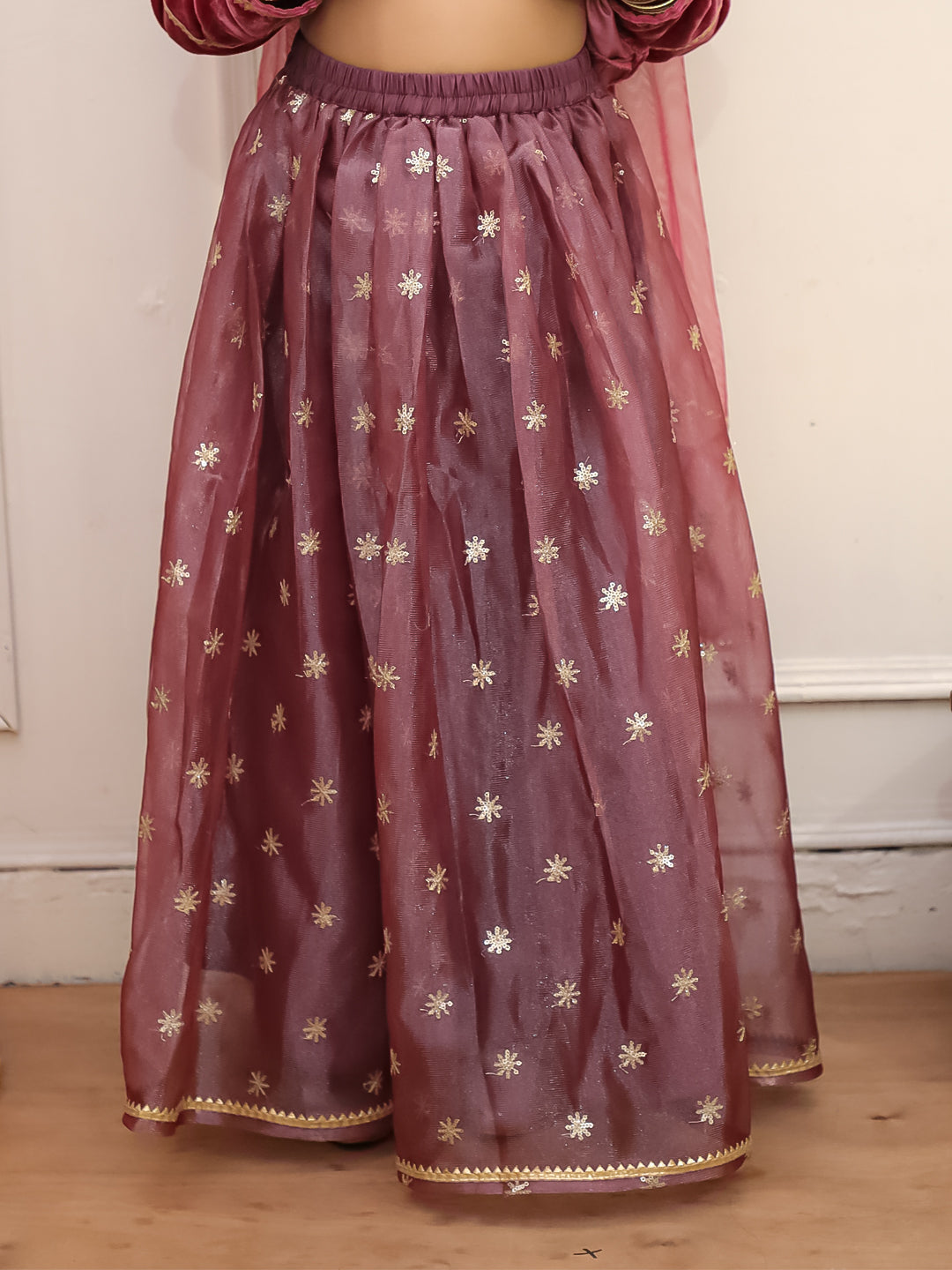 Kid One Alina Velvet Lehenga Choli With Dupatta Pink