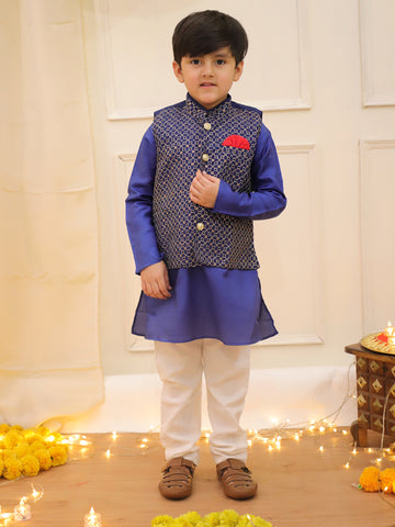 KID1 Nytara Boys Kurta Pyjama With Jacket Set Navy Blue