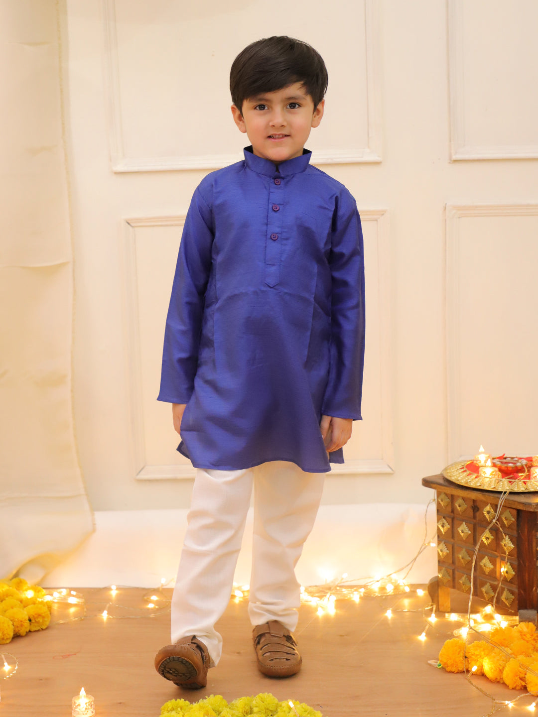 KID1 Nytara Boys Kurta Pyjama With Jacket Set Navy Blue