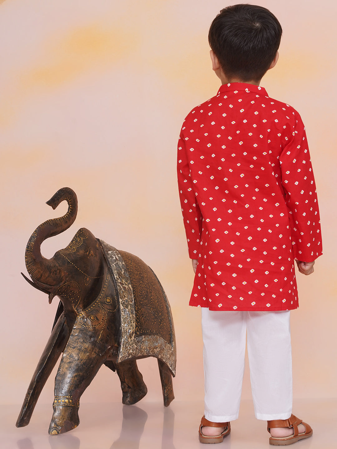 KID1 Aisha Bandhani Sharara Set For Girls With Chandaa Bandhani Kurta Pyjama For Boys - Black & Red