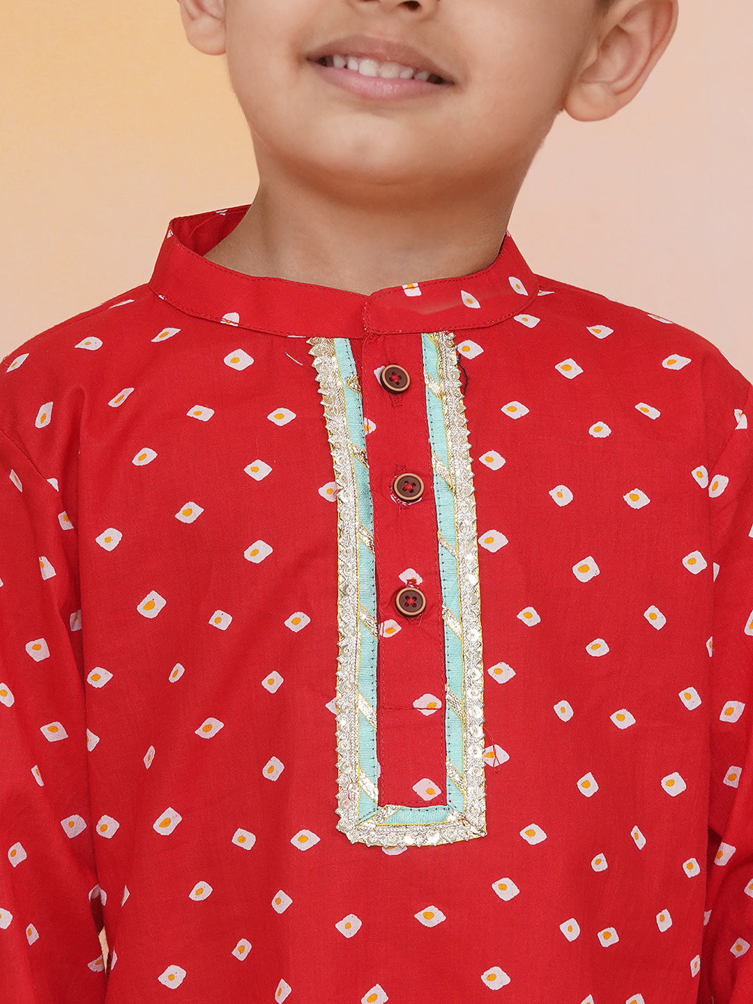 KID1 Aisha Bandhani Sharara Set For Girls With Chandaa Bandhani Kurta Pyjama For Boys - Black & Red