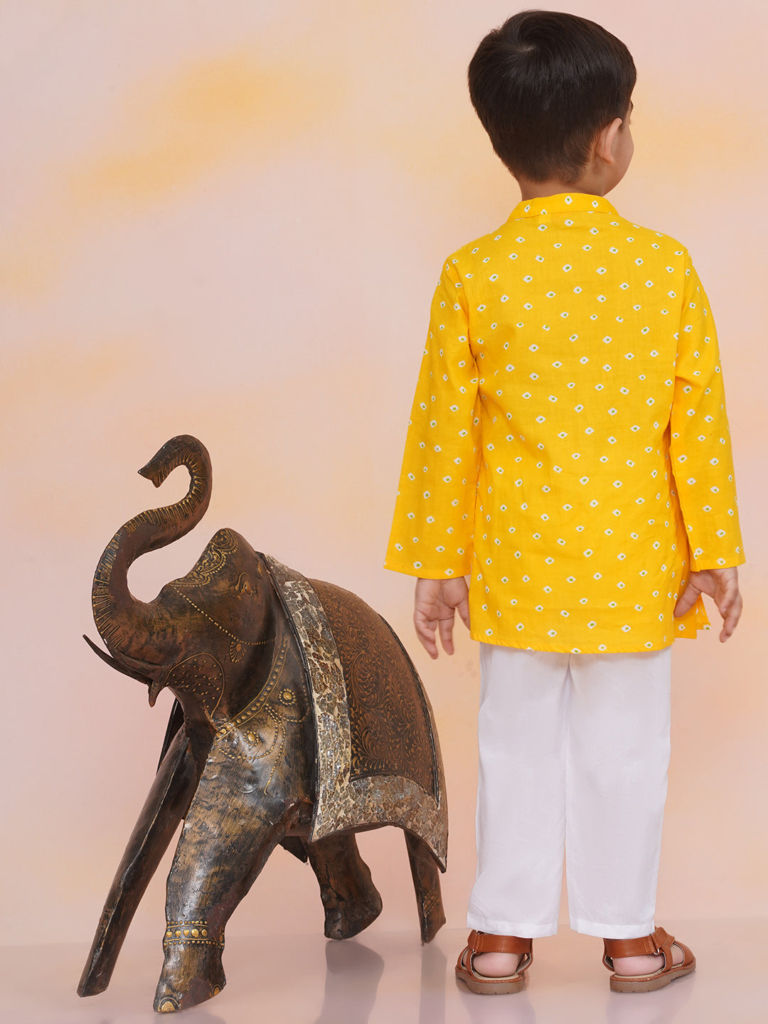 KID1 Aisha Bandhani Sharara Set For Girls With Chandaa Bandhani Kurta Pyjama For Boys - Pink & Yellow
