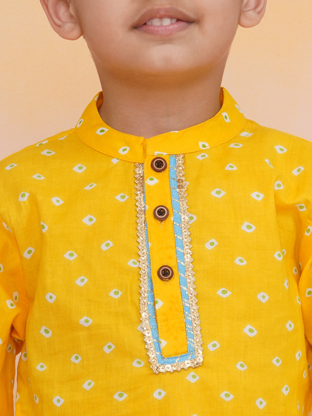 KID1 Aisha Bandhani Sharara Set For Girls With Chandaa Bandhani Kurta Pyjama For Boys - Pink & Yellow