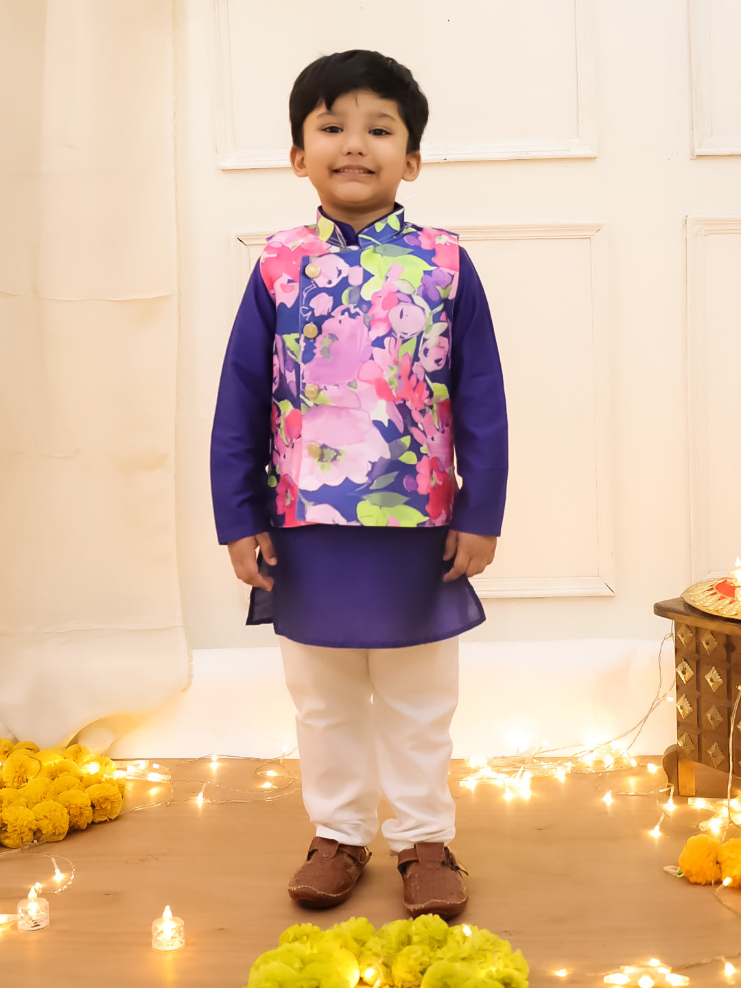 KID1 Spring Floral Jacket Kurta Pyjama Blue