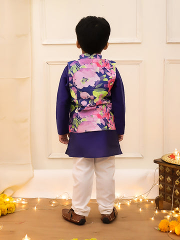 KID1 Spring Floral Jacket Kurta Pyjama Blue