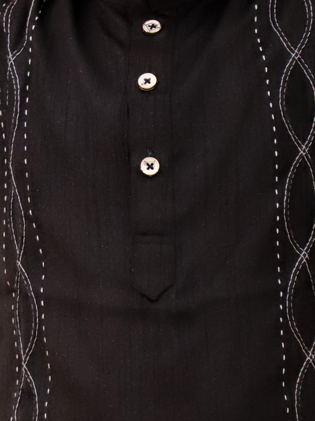Embroidered Silk Kurta Pyjama Set Black