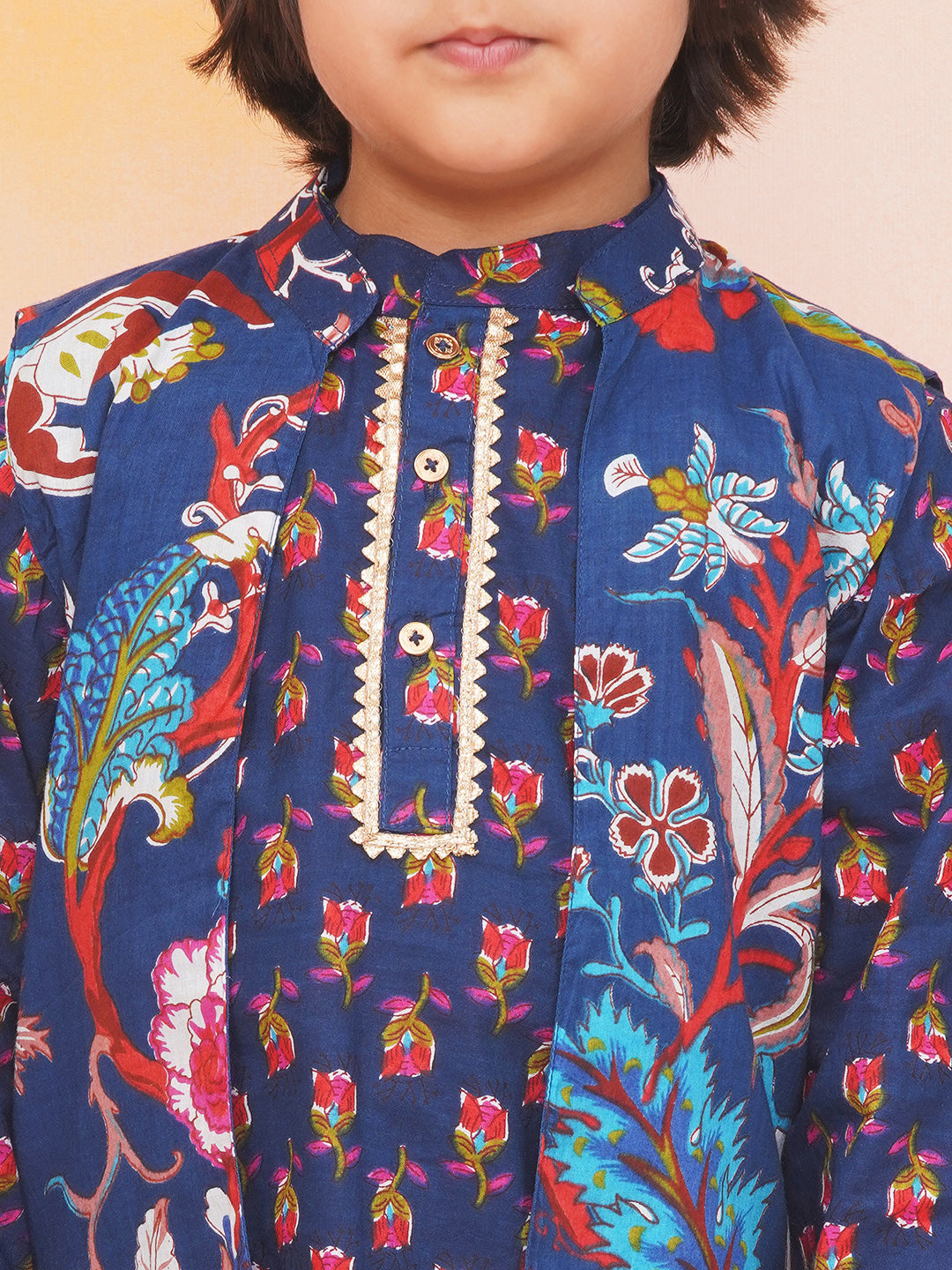 KID1 Nawab Long Jacket Kurta Set Navy Blue