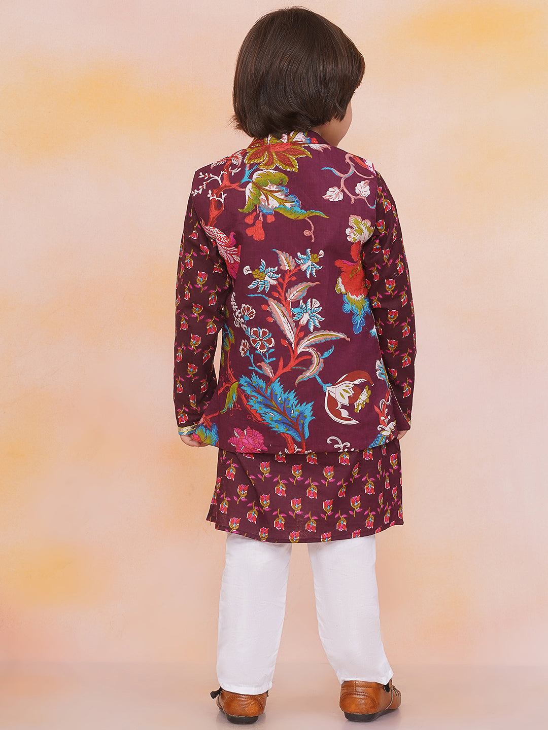 KID1 Nawab Long Jacket Kurta Set Wine