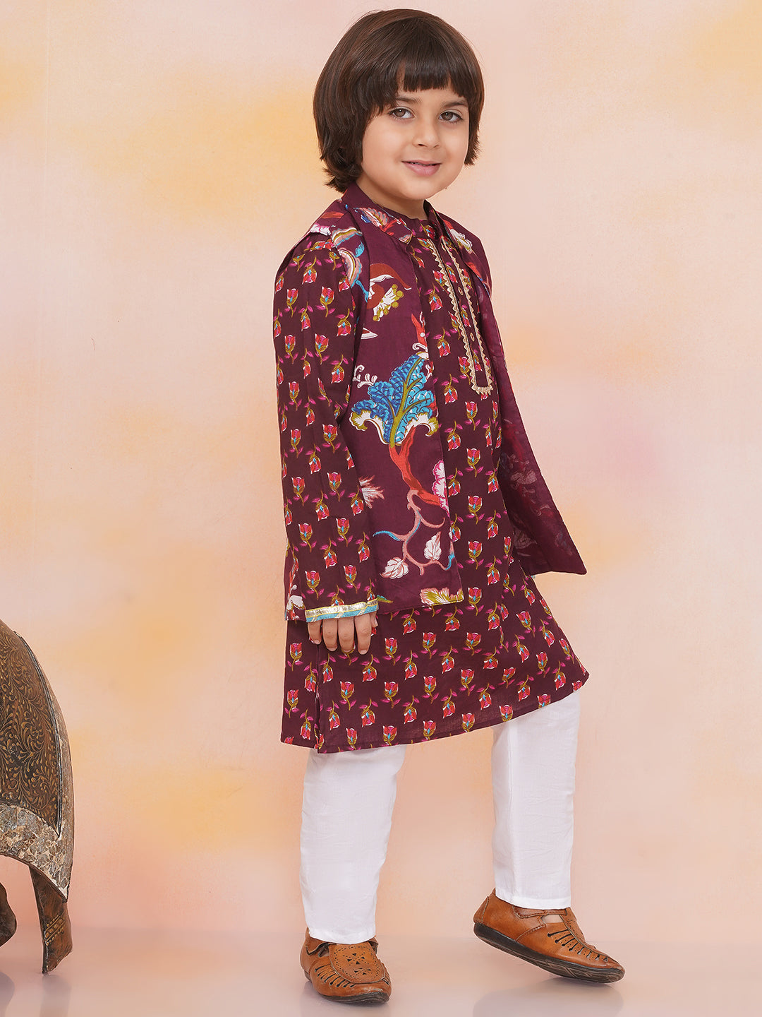 KID1 Nawab Long Jacket Kurta Set Wine