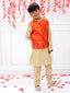 KID1 Bandhani Bundi With Gold Kurta Pyjama Orange