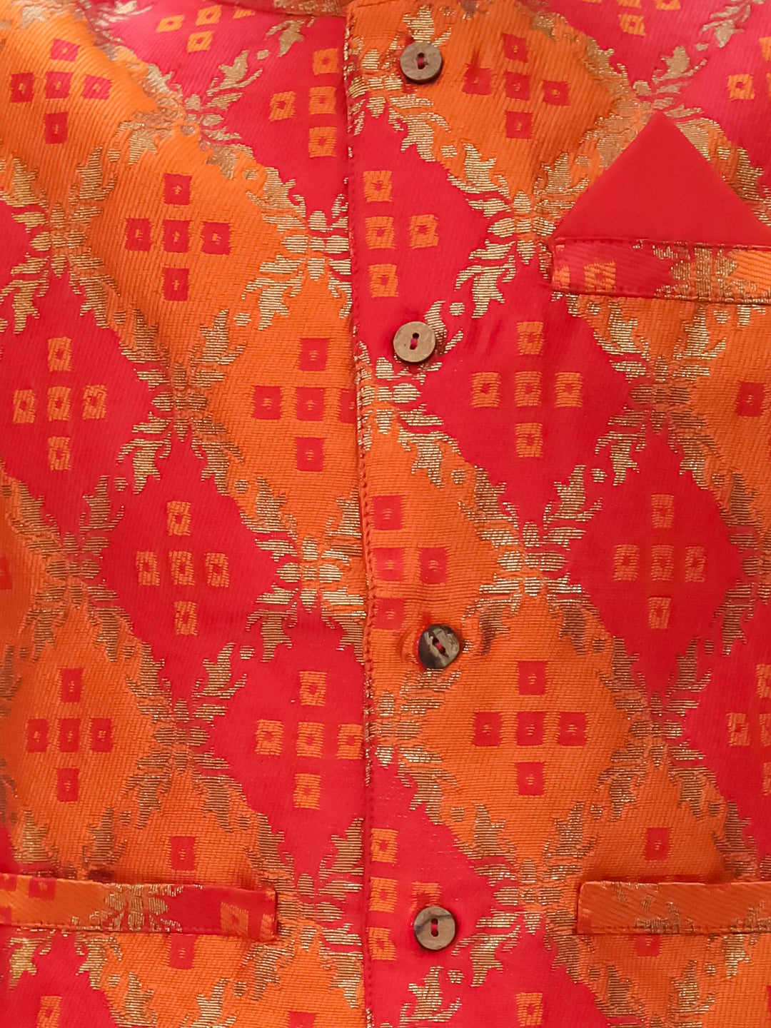 KID1 Bandhani Bundi With Gold Kurta Pyjama Orange