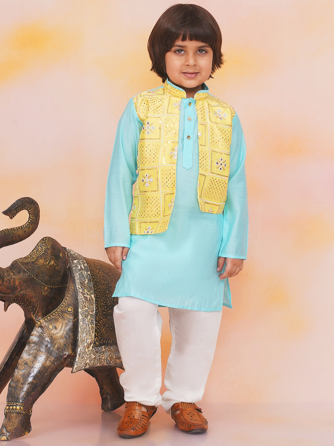 KID1 Kaancha Jacket Kurta Pyjama Set Yellow