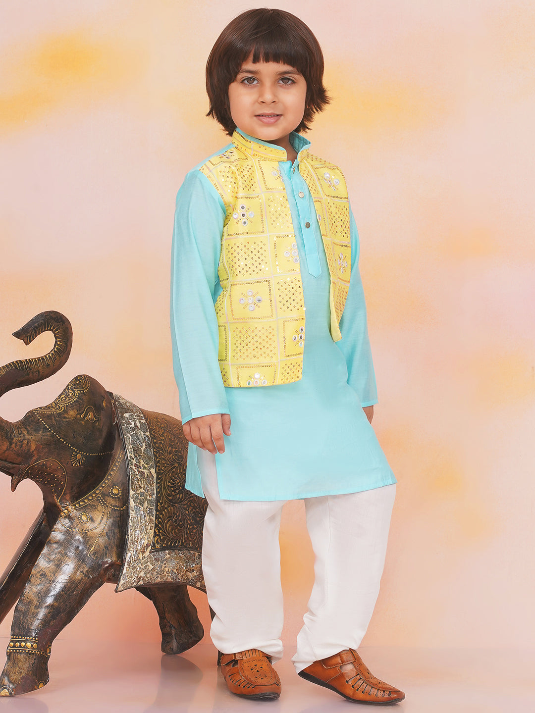 KID1 Kaancha Jacket Kurta Pyjama Set Yellow